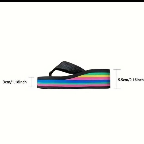 Women's Rainbow Wedge Platform Thong Sandals -M - Picture 3 of 4